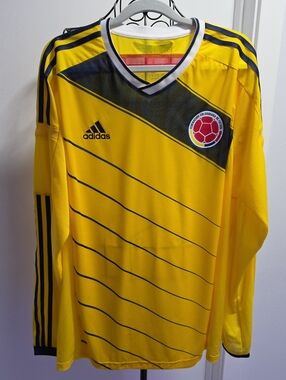 adidas Yellow and Navy Colombia Long Sleeve Soccer Jersey